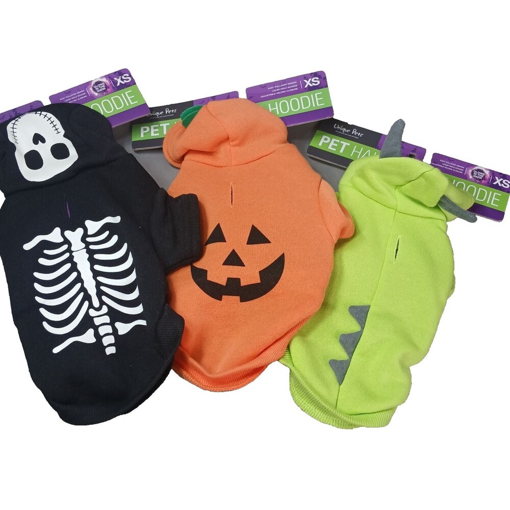 3 Unique Petz Halloween Hoodie X-SMALL Glow in the Dark NEW with Tags